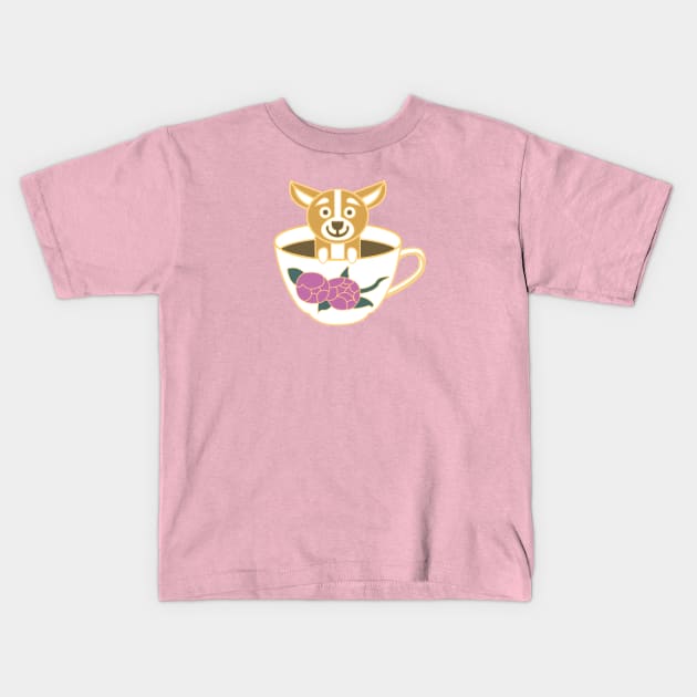 Corgi dog chillin in tea cup Kids T-Shirt by drawingnikki